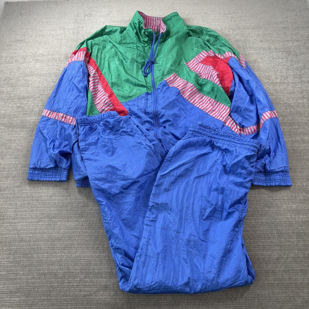 Vintage Retro 90s Tracksuit Barbie Style Casual Isle Womens L Colorblock Baggy